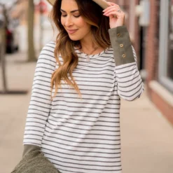 Striped Button Accent Long Sleeve -Women's Clothing Store BB 2019 6f72f91e cb57 4d79 80d6 10ab8457ee0b 100901