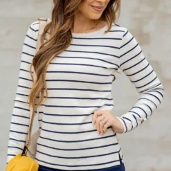Classic Striped Side Slit Long Sleeve Tee -Women's Clothing Store BB 2025 46915f3b 1ce6 420f a627 c28fe8d41ee6