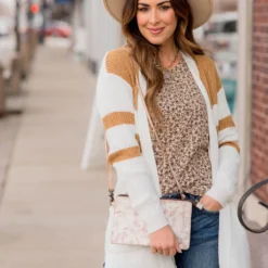 Striped Accent Knit Tunic Cardigan