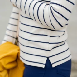 Classic Striped Side Slit Long Sleeve Tee -Women's Clothing Store BB 2031