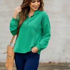 Mixed Material Quarter Zip Sweatshirt -Women's Clothing Store BB 2039 3ee84760 7e4e 4b71 b26e 5f14640e6d1b