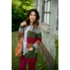 Olive/Burgundy/Camel Color Blocked Knit Cardigan