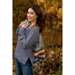 Sassy Side Split Striped Sweatshirt -Women's Clothing Store BB 2049 289e6810 5af9 4da7 913b c82a1ecdf1f2