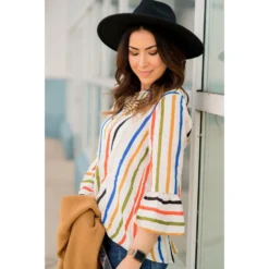 Multi Striped Flutter Blouse -Women's Clothing Store BB 2054