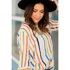 Multi Striped Flutter Blouse