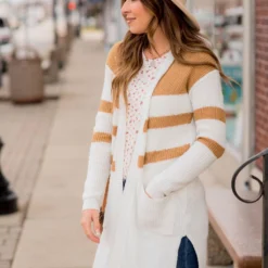 Striped Accent Knit Tunic Cardigan -Women's Clothing Store BB 2063 564832