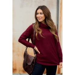 Ribbed Cowl Neck Long Sleeve Sweater Tee -Women's Clothing Store BB 2067 d7efde2e 6928 4499 8f88 7f1e6838b853
