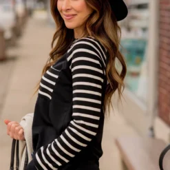 Striped Sleeve Pocket Sweatshirt -Women's Clothing Store BB 2094 ca3233bc be8c 48b2 840c aeecaacb28f1 321888