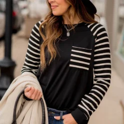 Striped Sleeve Pocket Sweatshirt -Women's Clothing Store BB 2096 5a49090f 07a6 4b69 bf92 e2af05790244 688111