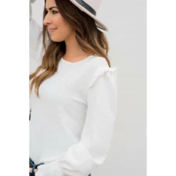 Swiss Dotted Ruffle Shoulder Blouse 23 Swiss Dotted Ruffle Shoulder Blouse -Women's Clothing Store BB 2127