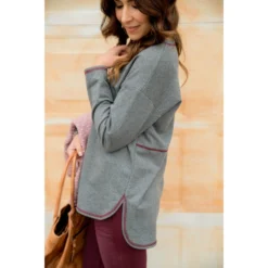 Stitched Accent Sweatshirt -Women's Clothing Store BB 2127 a92c6807 d3fb 407e 9cbb 499aac95d66d