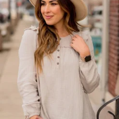 Raw Edge Button Top Blouse