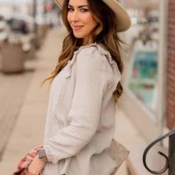 Raw Edge Button Top Blouse -Women's Clothing Store BB 2157 d823c9a9 33c0 484f a690 ea8c6993d985 733817