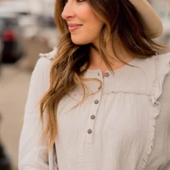 Raw Edge Button Top Blouse -Women's Clothing Store BB 2159 084a539d 7c15 4d6e a9da 8994eea848c0 887559