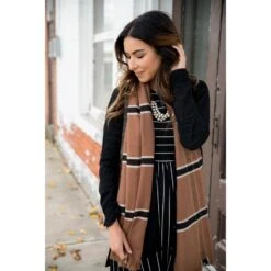 Camel Striped Scarf -Women's Clothing Store BB 2204