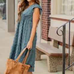 Textured Dot Ruffle Bottom V Midi Dress 27 Textured Dot Ruffle Bottom V Midi Dress -Women's Clothing Store BB 2240 4f89fc16 8d76 445e abd6 f50090db589b 290520