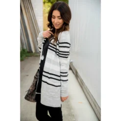 Light Grey Striped Cardigan -Women's Clothing Store BB 2256 c29e3db9 ca64 44c6 ade9 567ca9655d6c