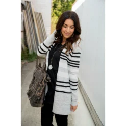 Light Grey Striped Cardigan -Women's Clothing Store BB 2262