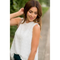 Cinched Neck Textured Dot Tank -Women's Clothing Store BB 2267 b821de02 3754 4f1c 9920 d3cc667f2b69