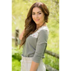 Olive Striped Dotted Bib Tee 8 Olive Striped Dotted Bib Tee -Women's Clothing Store BB 2281