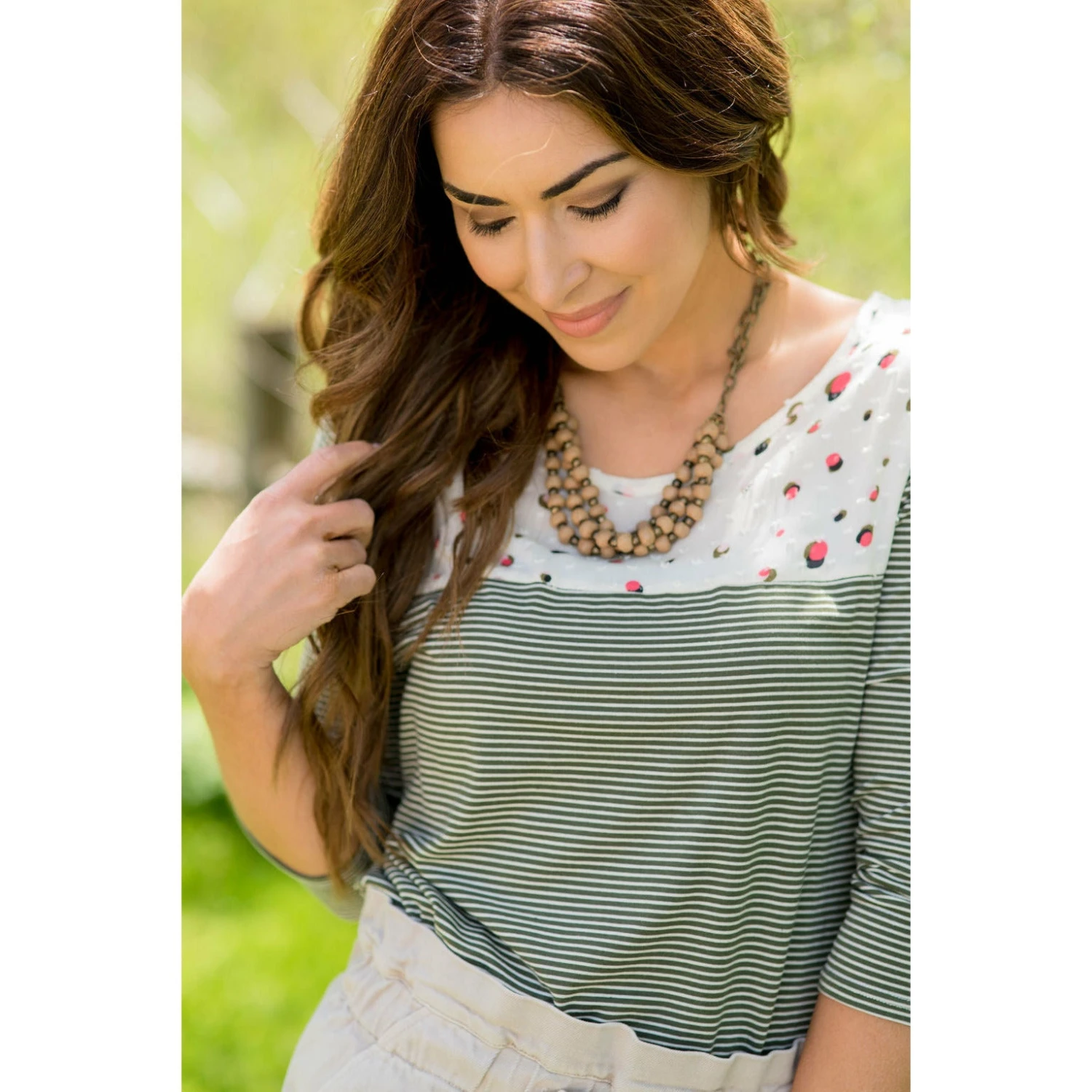Olive Striped Dotted Bib Tee 1 Olive Striped Dotted Bib Tee