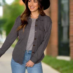 Thermal Raw Edge Shacket -Women's Clothing Store BB 2288 374677