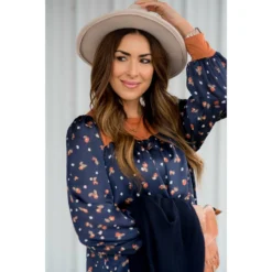 Solid Trim Patterned Blouse -Women's Clothing Store BB 2288 d08ee026 8537 4316 b838 bde5729df1b6