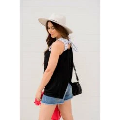 Grid Top Tie Back Tank -Women's Clothing Store BB 2313