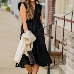 Textured Dot Ruffle Bottom V Midi Dress 24 Textured Dot Ruffle Bottom V Midi Dress -Women's Clothing Store BB 2316 15c40dba ddaf 4e35 8ced edf353fb29fa 704379