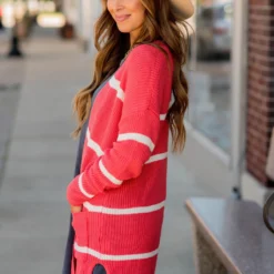 Striped Rugby Cardigan -Women's Clothing Store BB 2333