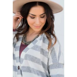 Heathered Striped Button Cardigan -Women's Clothing Store BB 2334