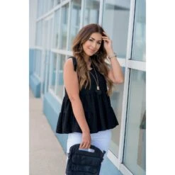 Eyelet Peplum Tie Tank -Women's Clothing Store BB 2340 388ba9c3 08c7 4d19 aac1 c30853c45b48