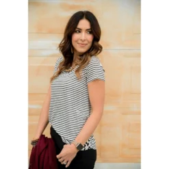 Striped Dotted Accent Tee -Women's Clothing Store BB 2342 966e34ec 2c79 4a22 a429 2405e3b04ae1