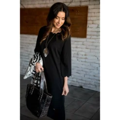 Scalloped 3/4 Sleeve Dress -Women's Clothing Store BB 2345