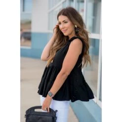 Eyelet Peplum Tie Tank -Women's Clothing Store BB 2349 5cb8e27c 4f3e 40db b62f 33daa6e35a96