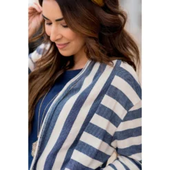 Striped Terry Tunic Cardigan -Women's Clothing Store BB 2367