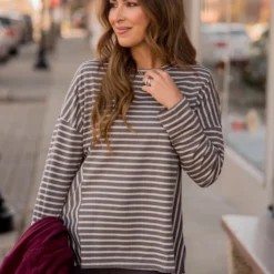 Mixed Stripes Side Accented Tee 12 Mixed Stripes Side Accented Tee -Women's Clothing Store BB 2369 386746