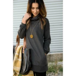 Charcoal Cowl Neck Sweatshirt Tunic