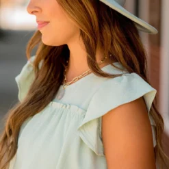 Mid Ruffle Accent Flutter Sleeve Tee -Women's Clothing Store BB 2395 0b7907a7 ee7a 4e60 97bc b2beee3632d1 338647