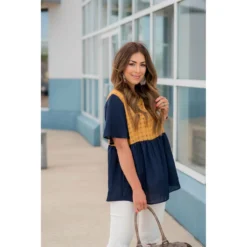 Printed Top Solid Peplum Sleeve Blouse -Women's Clothing Store BB 2408 68eef4ce 07e8 4980 8521 922b4249f22a