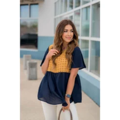 Printed Top Solid Peplum Sleeve Blouse -Women's Clothing Store BB 2410 88f36a2f 0149 4845 8abf a8d26d6e3f6b