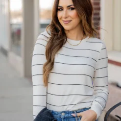 Lightly Ribbed Thin Striped Tee