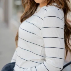 Lightly Ribbed Thin Striped Tee -Women's Clothing Store BB 2415