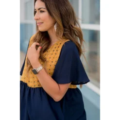 Printed Top Solid Peplum Sleeve Blouse -Women's Clothing Store BB 2417 d21672b3 ccb4 434f 9ae4 6ad3581e65d1