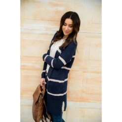 Ivory Striped Rugby Tunic Cardigan -Women's Clothing Store BB 2447 7d510cc6 0b2c 45e8 b421 997ab181f253