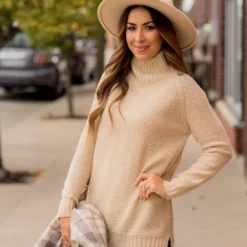 Ribbed Trim Turtleneck Tunic