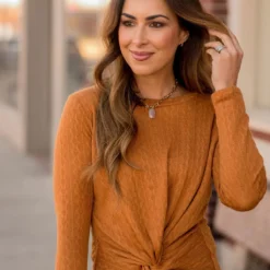 Vertical Textured Knot Front Tee -Women's Clothing Store BB 2469 712080cd 4c1b 4e78 aaf6 56f6205df6f5 350257