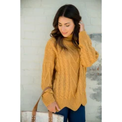 Turtle Neck Scalloped Bottom Sweater -Women's Clothing Store BB 2473