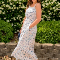 Painted Blossoms Button Accented Midi Dress