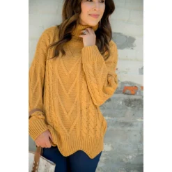 Turtle Neck Scalloped Bottom Sweater -Women's Clothing Store BB 2475